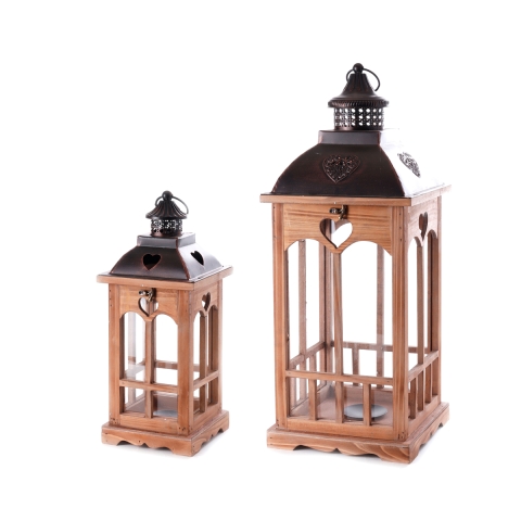 Set de 2 faroles decorativos shabby chic de madera con portavelas Palu Promoción
