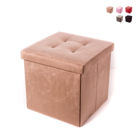 Puff cuadrado con almacenamiento en terciopelo 38x38cm Elisa Promoción