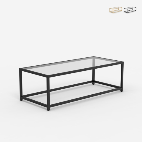Mesa de centro rectangular de metal con tablero de cristal Berillo Promoción