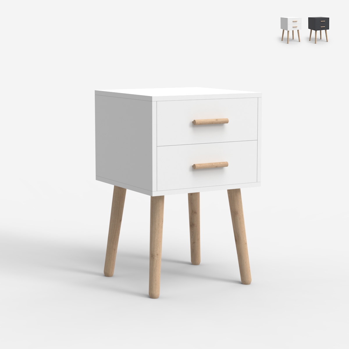 Mesita de noche de madera estilo nórdico para dormitorio color blanco negro Corallo