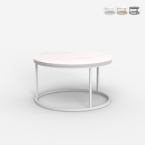 Mesa de centro redonda de 80 cm efecto mármol moderna Ossidiana Promoción