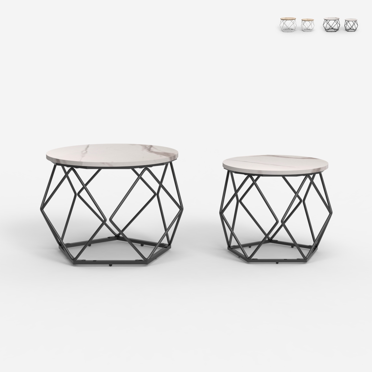 Juego de 2 mesas de centro de diseño moderno con base metálica Aragonite Promoción Juego de 2 mesas de centro de diseño moderno con base metálica Aragonite Promoción