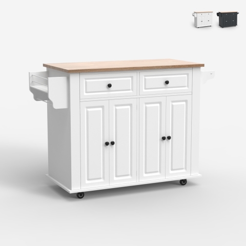 Isla de cocina con ruedas, 2 cajones, 4 puertas y especiero Turchese Promoción