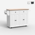 Isla de cocina con ruedas, 2 cajones, 4 puertas y especiero Turchese Promoción