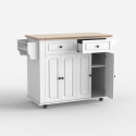 Isla de cocina con ruedas, 2 cajones, 4 puertas y especiero Turchese Descueto