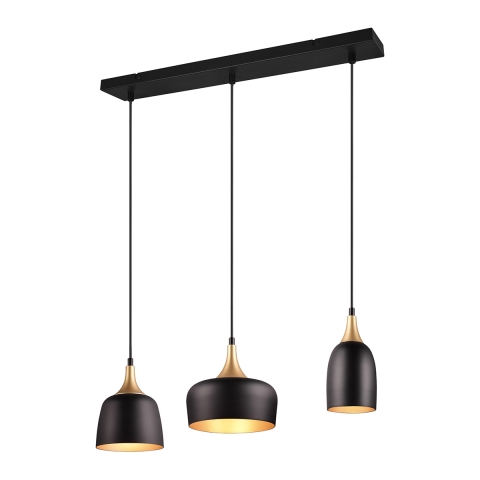Lámpara colgante moderna de 3 luces en metal negro y dorado Sudar Promoción