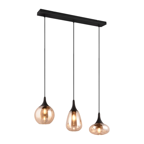 Lámpara colgante península cocina 3 luces vidrio ámbar Tepuk Promoción