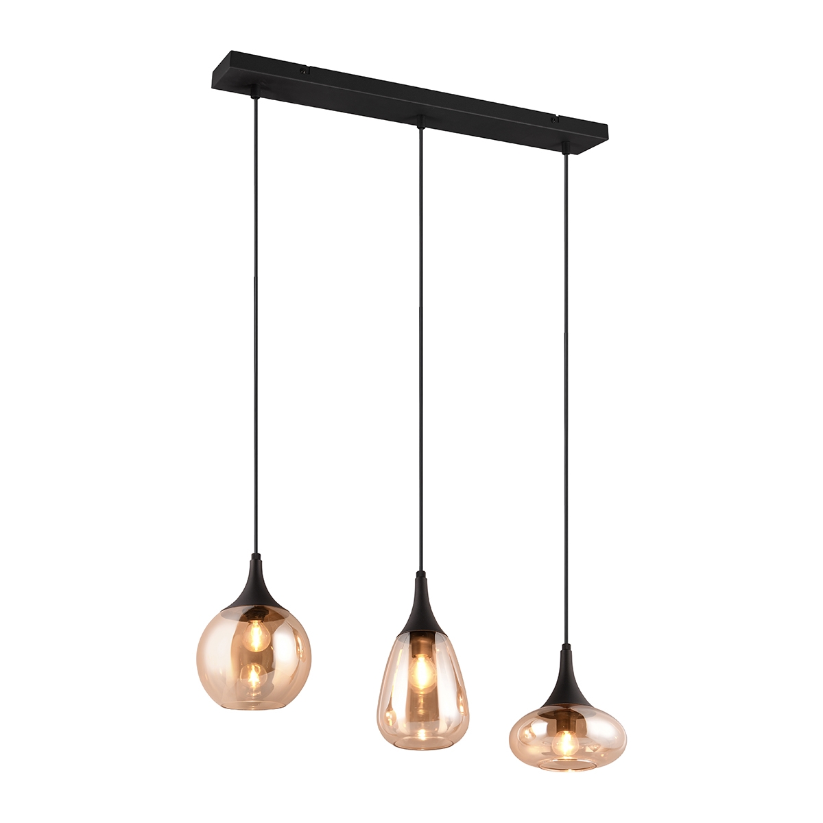 Lámpara colgante península cocina 3 luces vidrio ámbar Tepuk Promoción Lámpara colgante península cocina 3 luces vidrio ámbar Tepuk Promoción