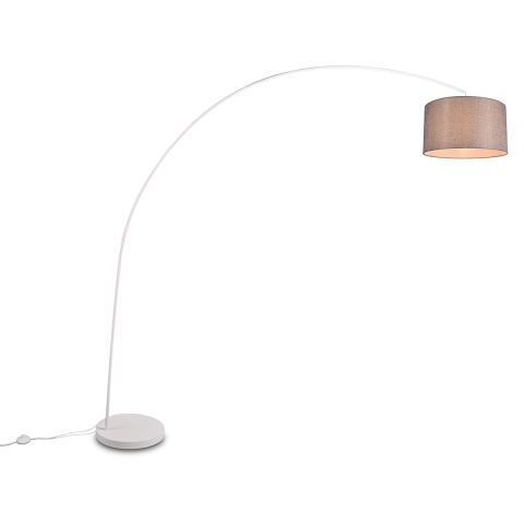 Lámpara de pie arco metal blanco con pantalla textil gris Drask Promoción