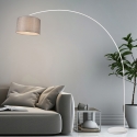 Lámpara de pie arco metal blanco con pantalla textil gris Drask Venta