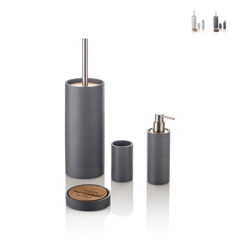 Set de accesorios de baño en resina blanco gris y bambú Gaeta Promoción