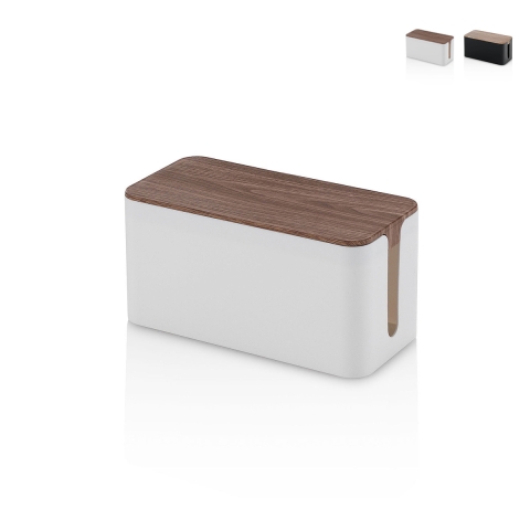 Caja organizadora de cables en ABS con tapa efecto madera Earl Promoción