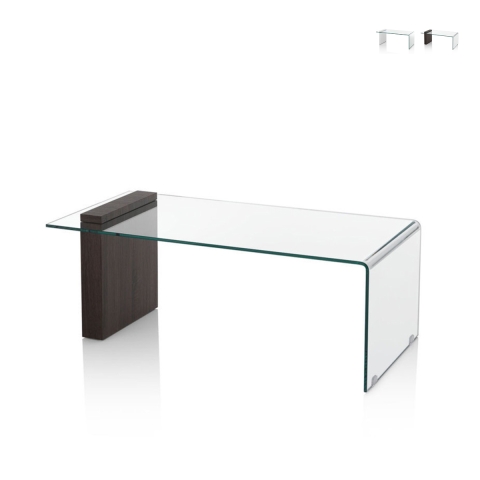Mesa de centro de vidrio curvado y madera 110x55x42cm Feng S Promoción