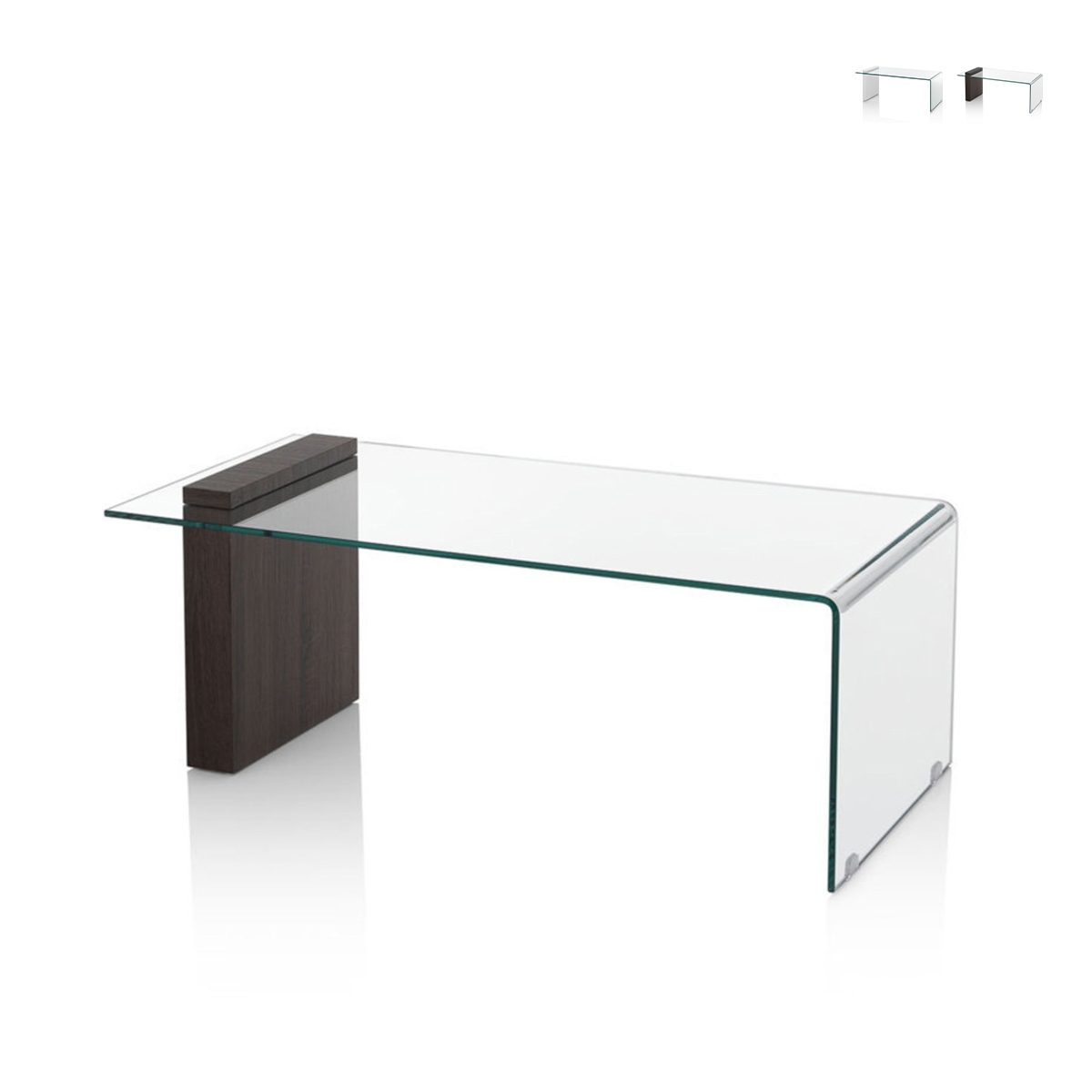 Mesa de centro de vidrio curvado y madera 110x55x42cm Feng S Promoción Mesa de centro de vidrio curvado y madera 110x55x42cm Feng S Promoción