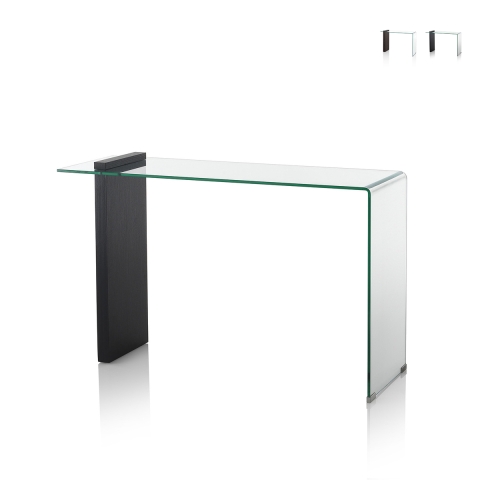 Consola moderna de entrada en madera y vidrio curvado 120x40x75cm Feng M Promoción