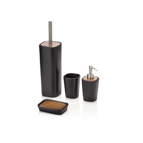 Juego de accesorios de baño en cerámica negra mate y madera de nogal Rodi Promoción