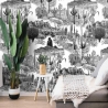 Papel tapiz autoadhesivo moderno blanco y negro para sala de estar Cactus Promoción