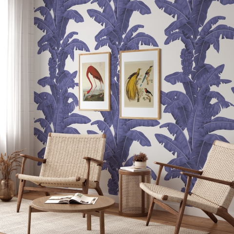 Papel tapiz floral para dormitorio y sala de estar Palmeras Blancas y Azules Promoción