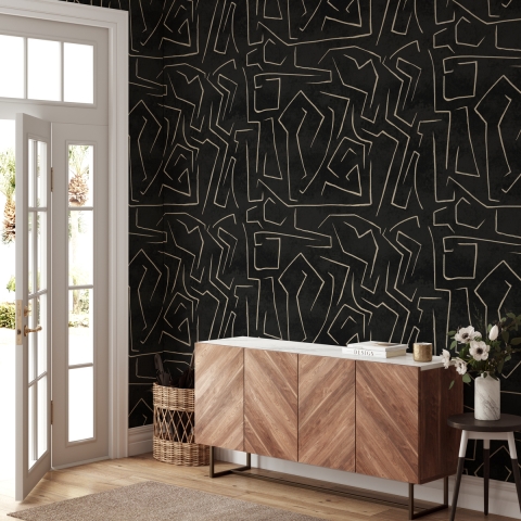 Papel pintado moderno artístico diseño geométrico negro dorado Graffiti Promoción