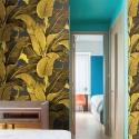 Papel pintado floral dorado para baño y dormitorio Hojas de Banano Oferta