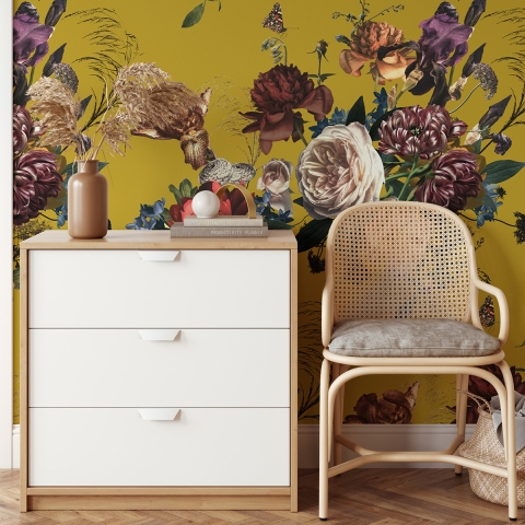 Papel pintado adhesivo vintage con flores para salón Rinascimento Promoción