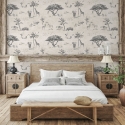 Papel pintado vintage animales jungla beige para cabecero de cama Safari Promoción