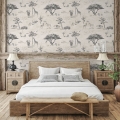 Papel pintado vintage animales jungla beige para cabecero de cama Safari Promoción