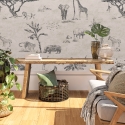 Papel pintado vintage animales jungla beige para cabecero de cama Safari Venta