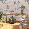 Papel pintado vintage animales jungla beige para cabecero de cama Safari Venta