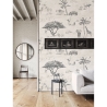 Papel pintado vintage animales jungla beige para cabecero de cama Safari Rebajas