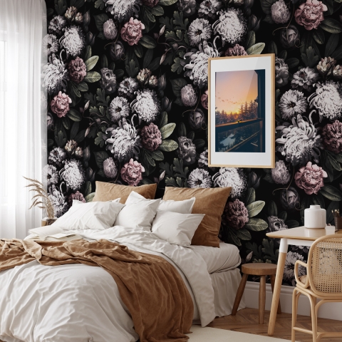 Papel tapiz floral para dormitorio estilo shabby chic floral oscuro Promoción