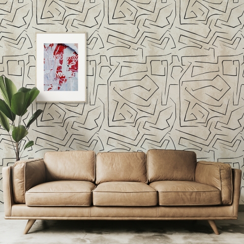Papel pintado blanco moderno diseño artístico Graffiti Rayas Negras Promoción