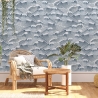 Papel tapiz adhesivo vintage artístico con ondas blancas y azul marino Venta