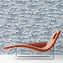 Papel tapiz adhesivo vintage artístico con ondas blancas y azul marino Oferta