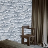 Papel tapiz adhesivo vintage artístico con ondas blancas y azul marino Rebajas