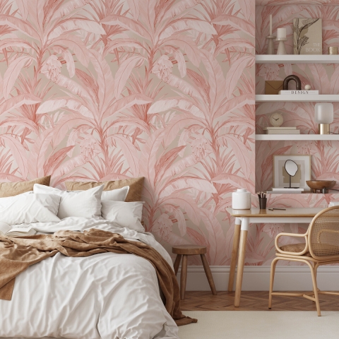 Papel pintado elegante y refinado para sala de estar Jungla Tropical Rosa Promoción