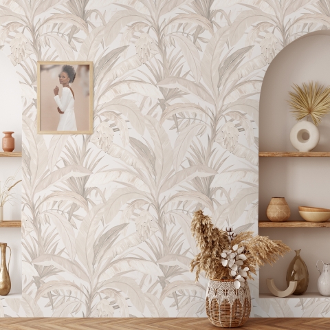 Papel pintado floral elegante para sala de estar Bosco Tropicale Beige Promoción