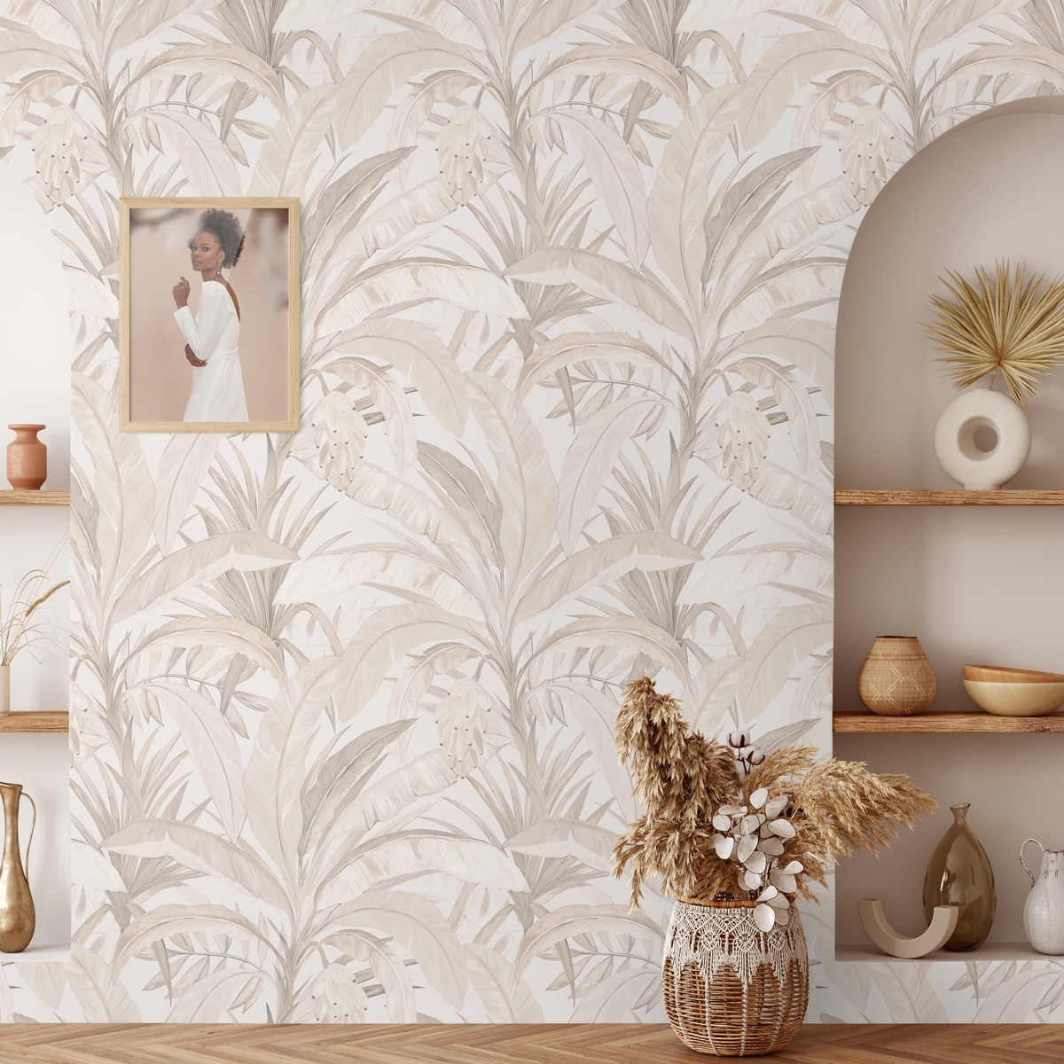 Papel pintado floral elegante para sala de estar Bosco Tropicale Beige Promoción Papel pintado floral elegante para sala de estar Bosco Tropicale Beige Promoción
