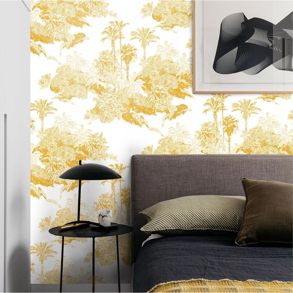 Papel pintado floral vintage artístico blanco y amarillo Toile de Jouy Promoción Papel pintado floral vintage artístico blanco y amarillo Toile de Jouy Promoción