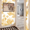 Papel pintado floral vintage artístico blanco y amarillo Toile de Jouy Venta