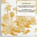 Papel pintado floral vintage artístico blanco y amarillo Toile de Jouy Descueto