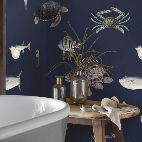 Papel pintado diseño marino realista moderno Peces Tropicales Azules Promoción