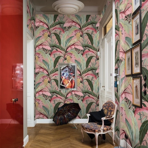 Papel tapiz sofisticado floral estilo jungla Bosco Tropicale Rosa Promoción