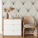 Papel pintado geométrico diseño vintage blanco y negro Art Déco Oferta