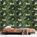 Papel tapiz floral jungla para sala de estar Hojas de Banano Rosa Stock