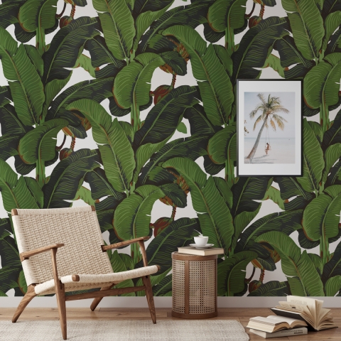 Papel pintado selva tropical para sala moderna Hojas de Banano Promoción
