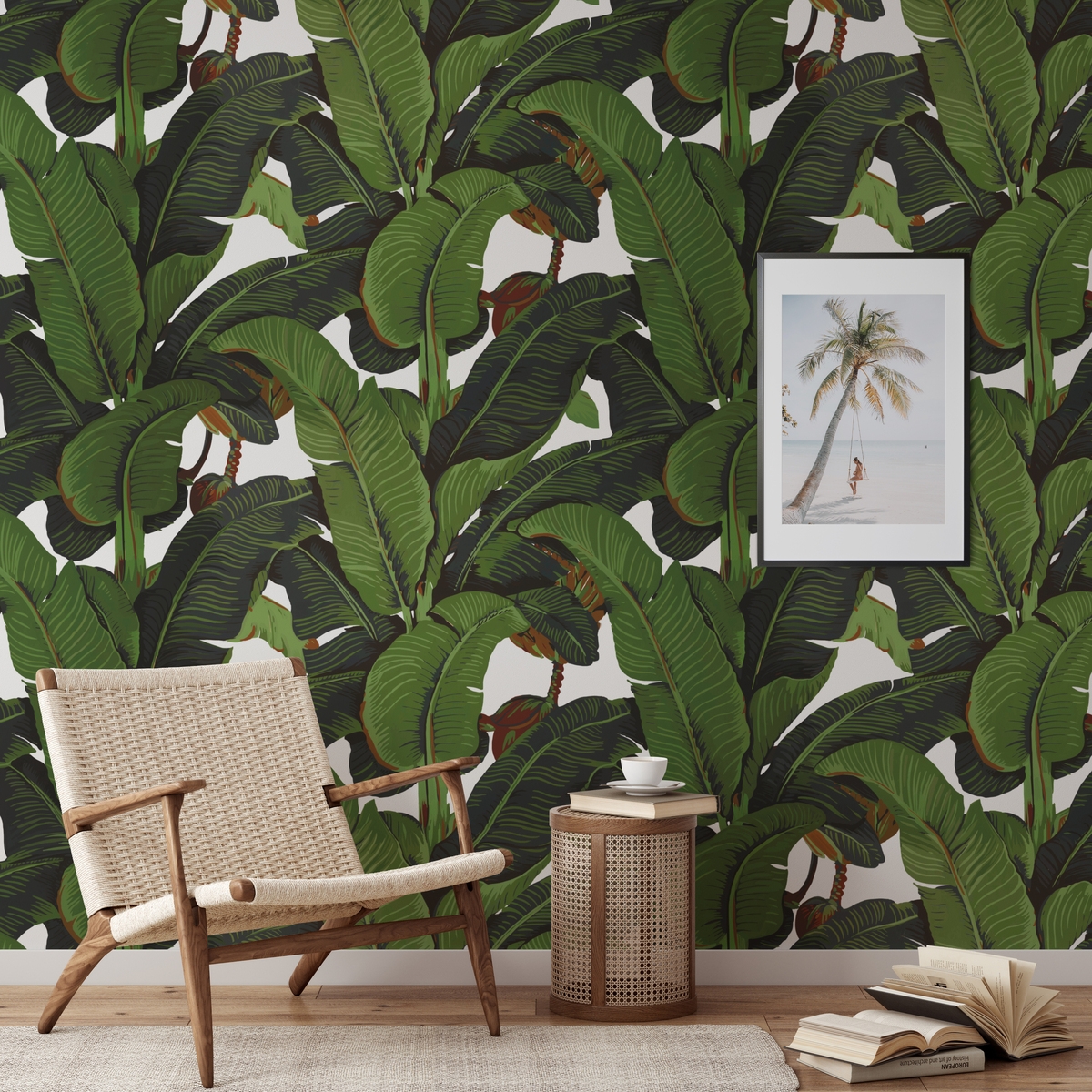 Papel pintado selva tropical para sala moderna Hojas de Banano Promoción