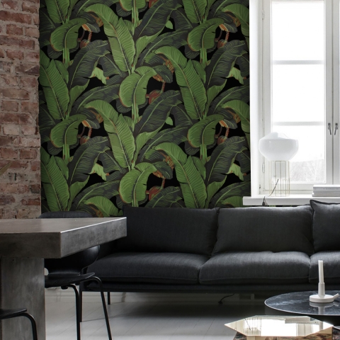 Papel pintado adhesivo de diseño naturaleza selva Hoja de Banano Negra Promoción
