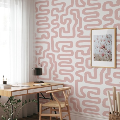Papel pintado moderno diseño geométrico abstracto blanco y rosa Promoción