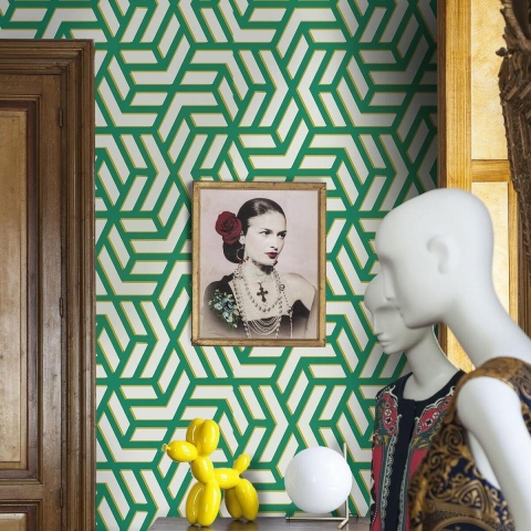 Papel pintado adhesivo para salones modernos Geometrica Verde Promoción